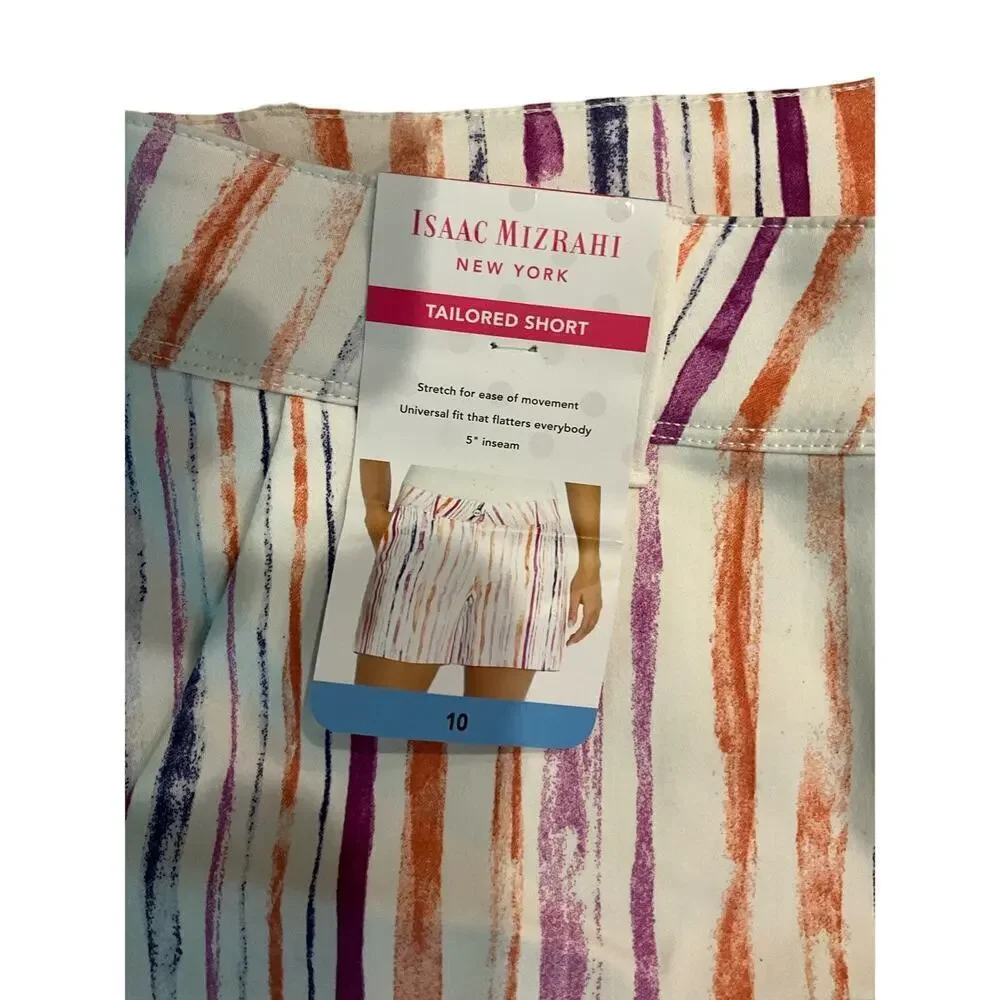 Isaac Mizrahi Tailored Shorts Women's 10 White‎ Watercolor Striped Slash Pocket